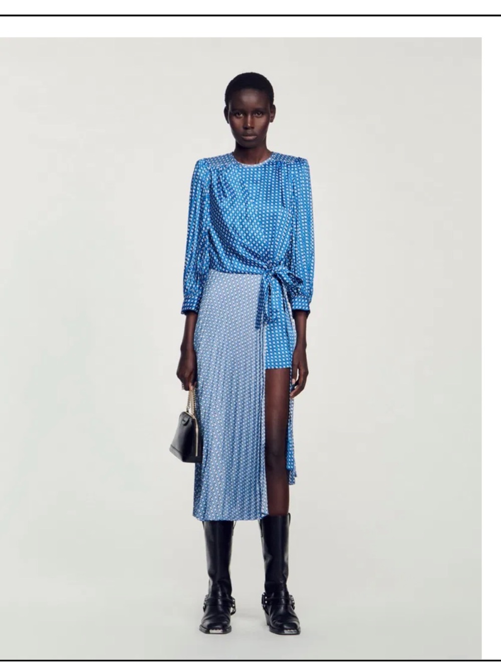 WORN ONCE Sandro Blue Printed Wrap Midi Dress